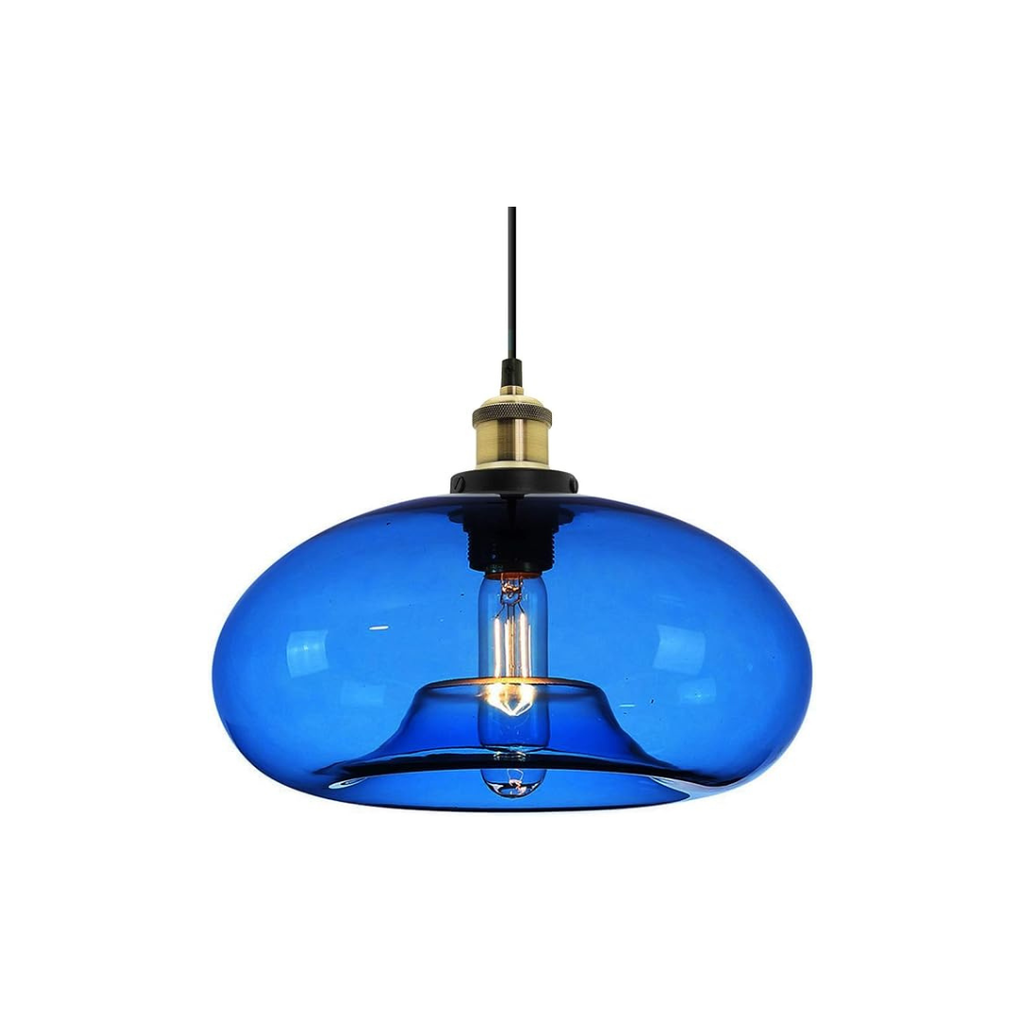 Industrialna Lampa Wisząca Niebieskie Szkło Vintage
