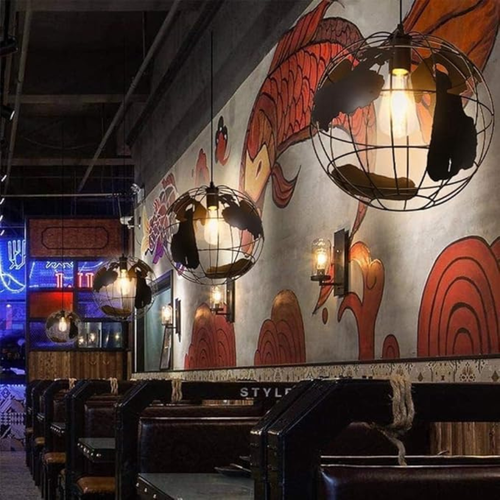Industrialna lampa wisząca globus retro metalowa