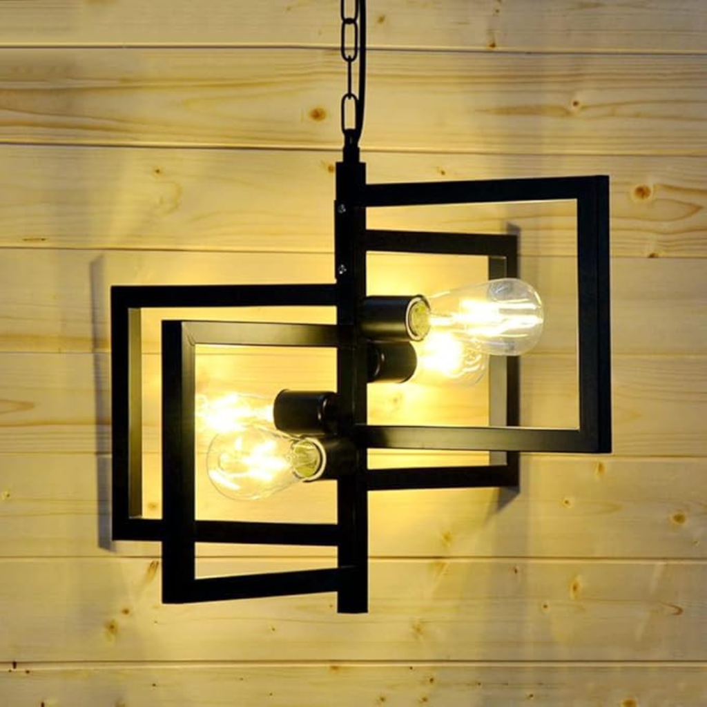 Industrialna lampa wisząca czarna czteropunktowa vintage