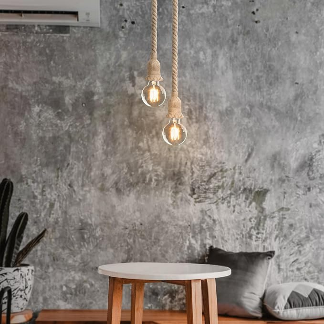 Industrialna Lampa Wisząca Lina Jutowa Vintage