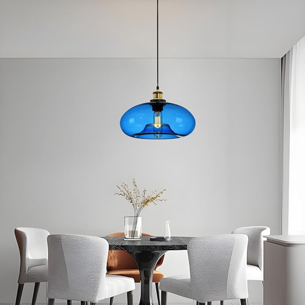 Industrialna Lampa Wisząca Niebieskie Szkło Vintage