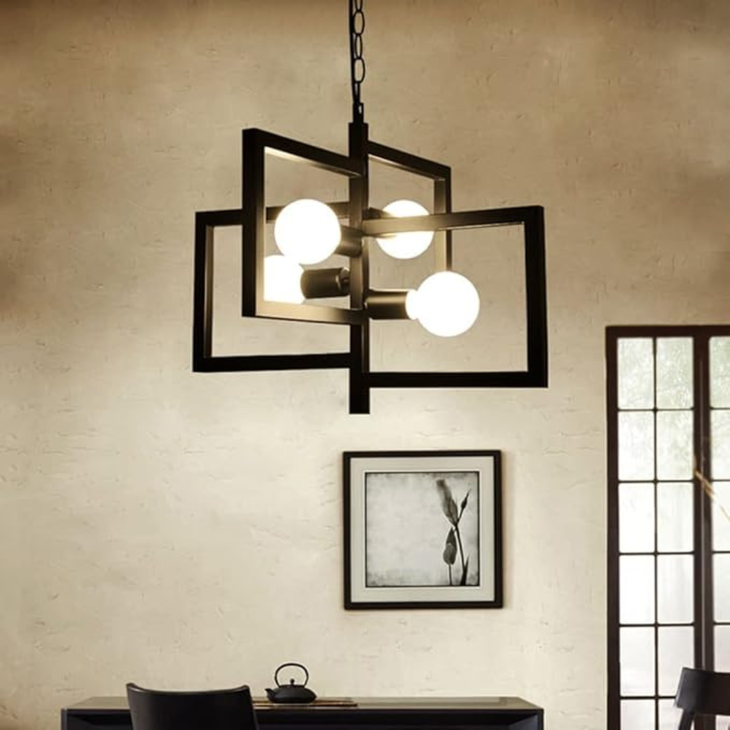 Industrialna lampa wisząca czarna czteropunktowa vintage