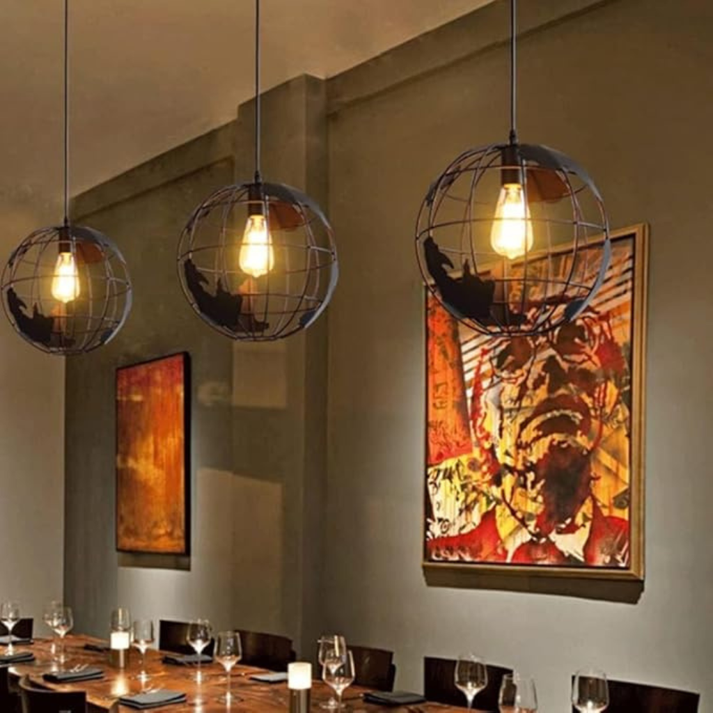 Industrialna lampa wisząca globus retro metalowa