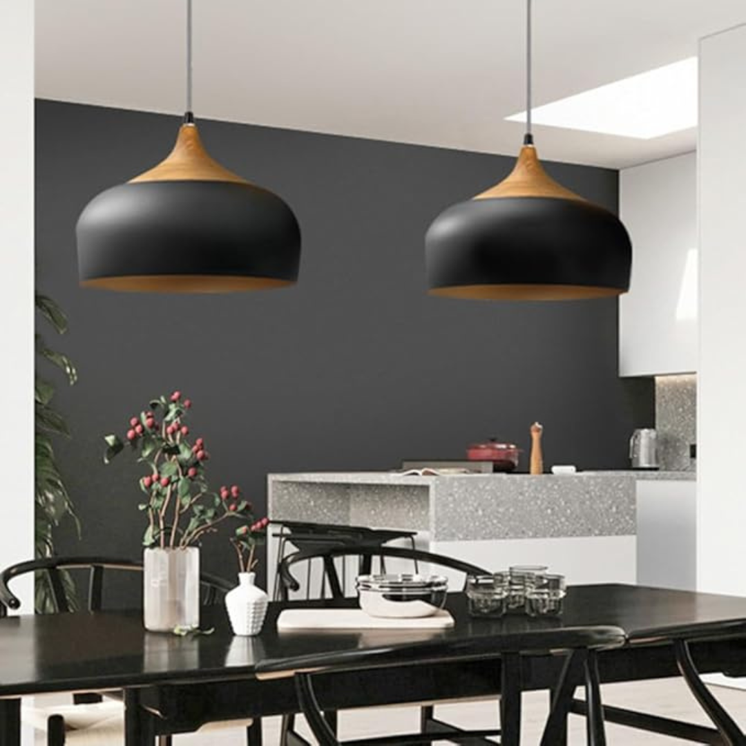Nowoczesna Industrialna Lampa Wisząca Drewniana Kopuła