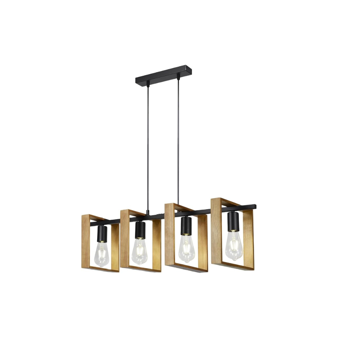 Industrialna Lampa Wisząca 4 Punktowa Drewno Czarna