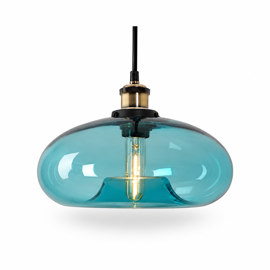 Lampa Wisząca ze Szkła Niebieskiego z Regulowaną Wysokością i Oprawą E26