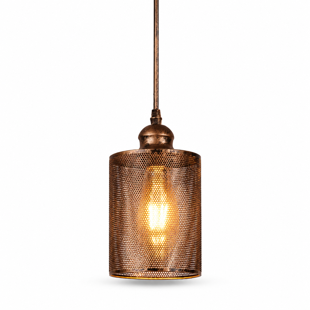 Lampa wisząca metalowa antyczny brąz, klosz klatkowy, oprawka E27 – widok główny – Innofol