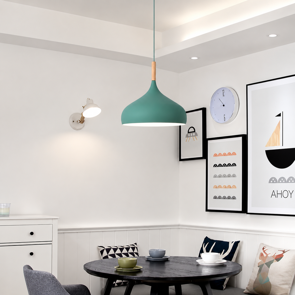 Lampa Wisząca Szara Metal 30 cm Drewno E27 – Innofol