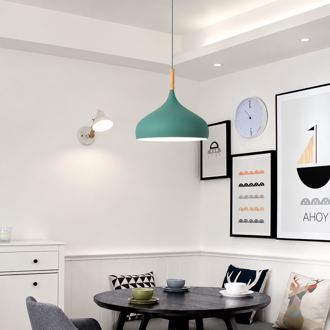 Lampa Wisząca Szara Metal 30 cm Drewno E27 – Innofol