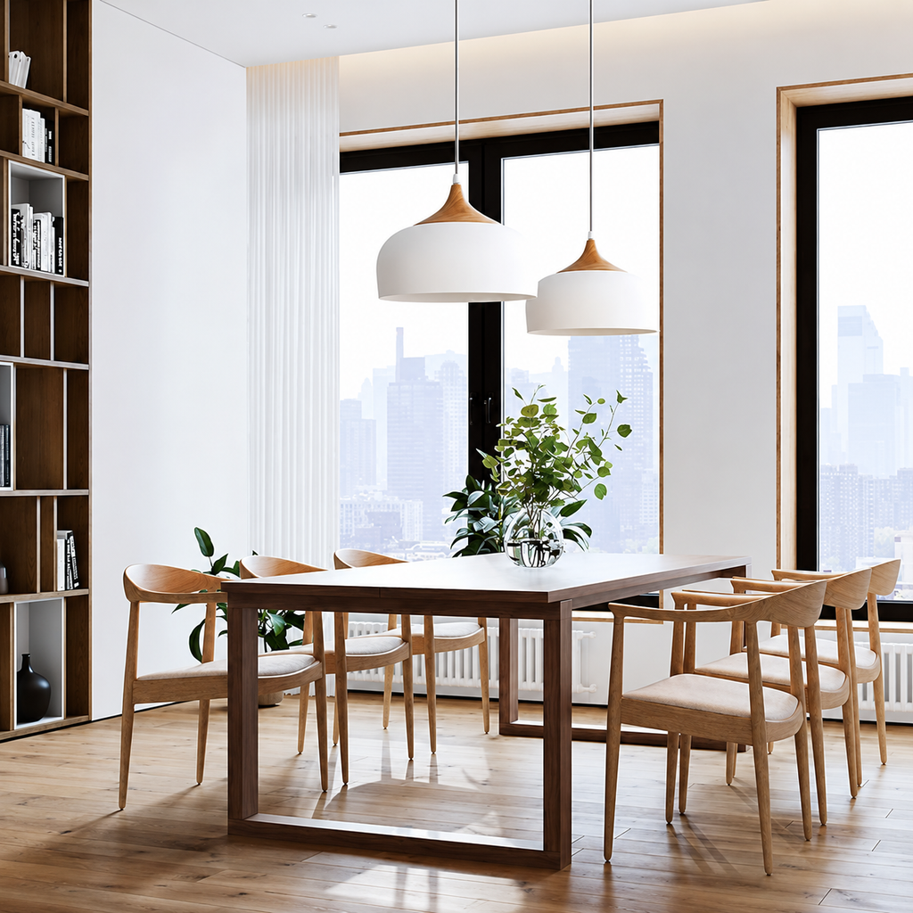 Lampa Wisząca Skandynawska Kopuła Biała Drewno E27 – Innofol