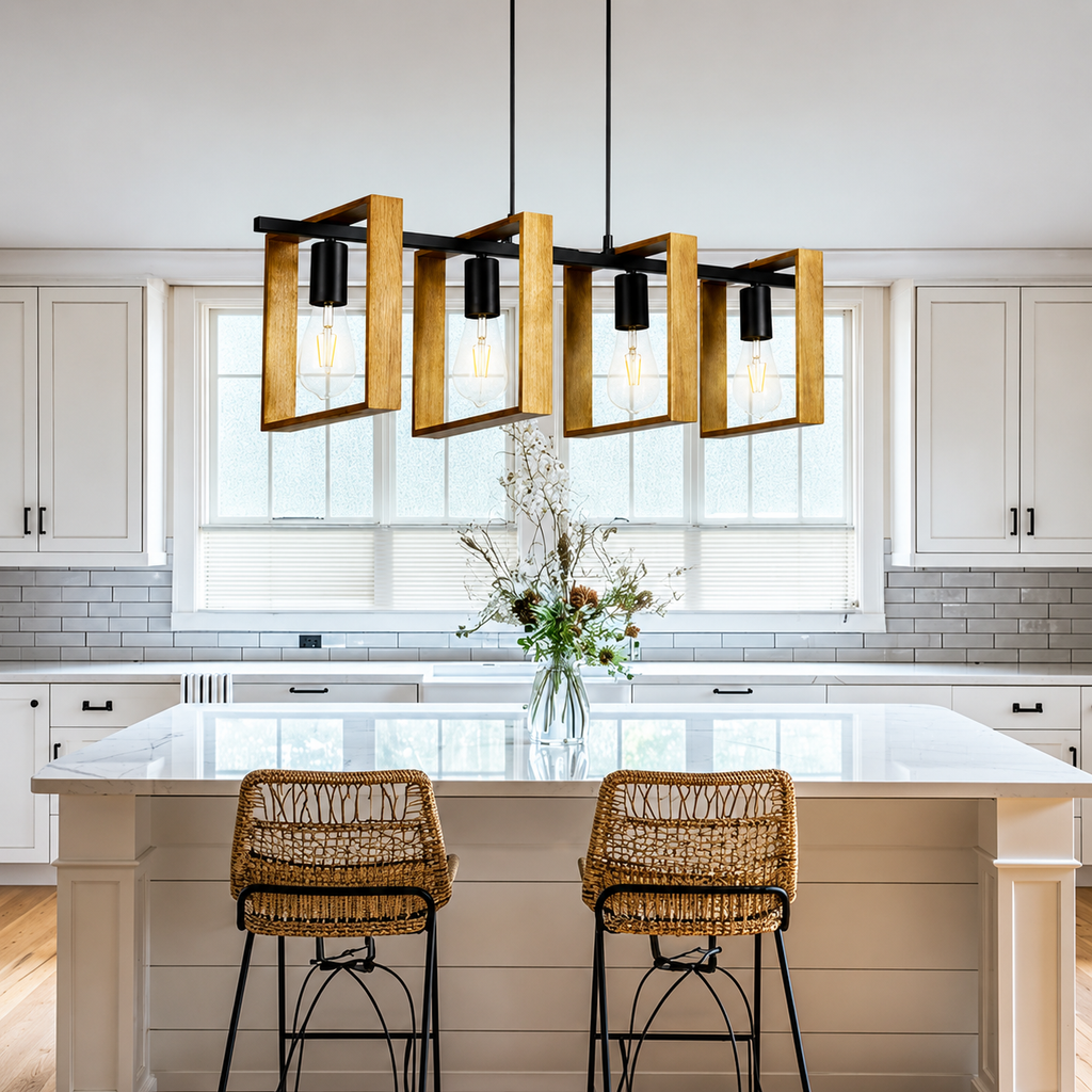 Lampa Wisząca 4-Punktowa Drewno Metal Czarna E27 – Innofol