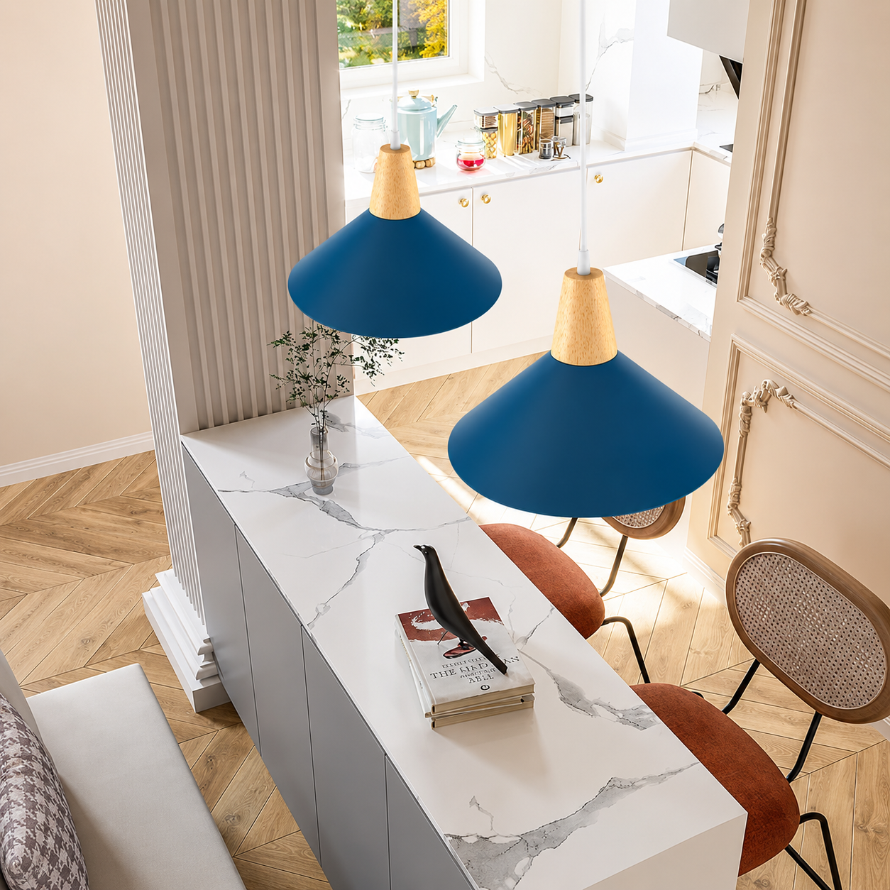 Zestaw 2 Lamp Wiszących E27 Ciemnoniebieski Drewno – Innofol