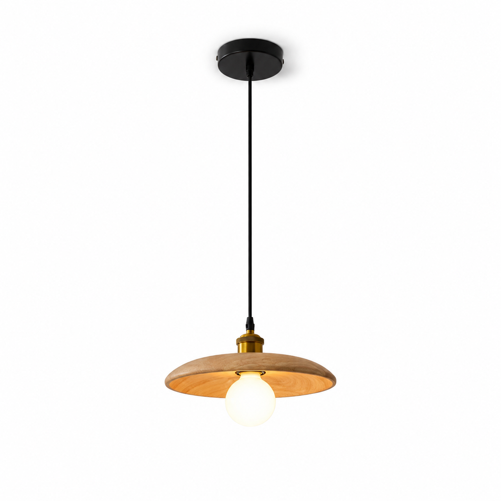 Drewniana Lampa Wisząca z Metalowymi Elementami