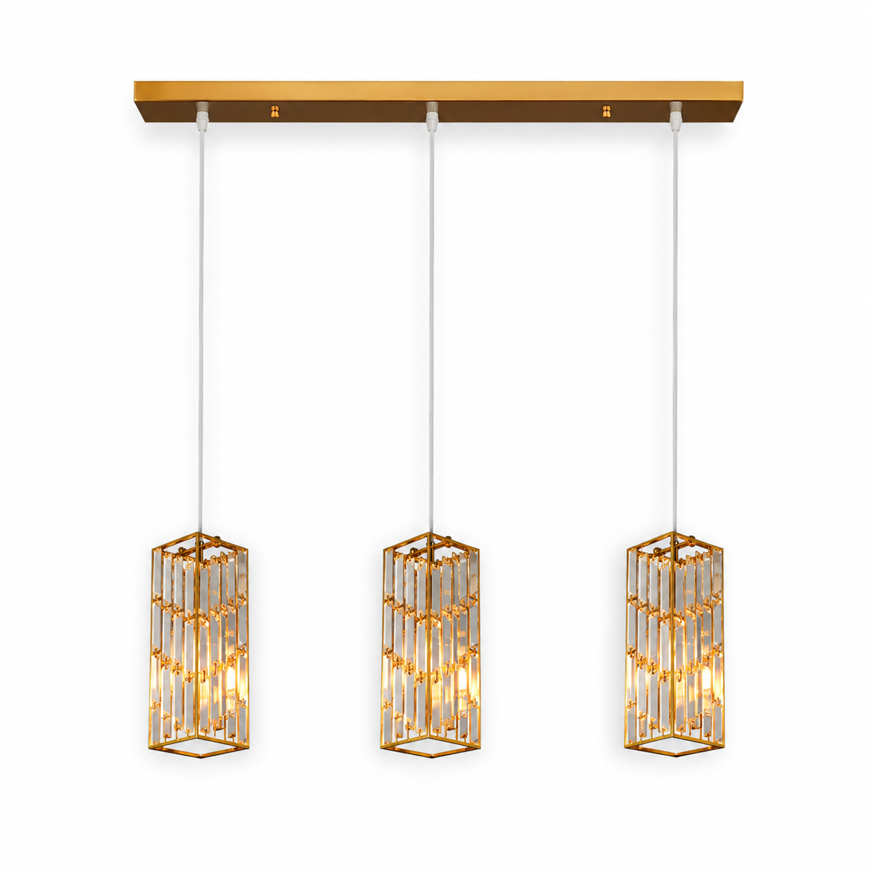 Lampa Wisząca Prostokątna Metal i Kryształ Regulowana