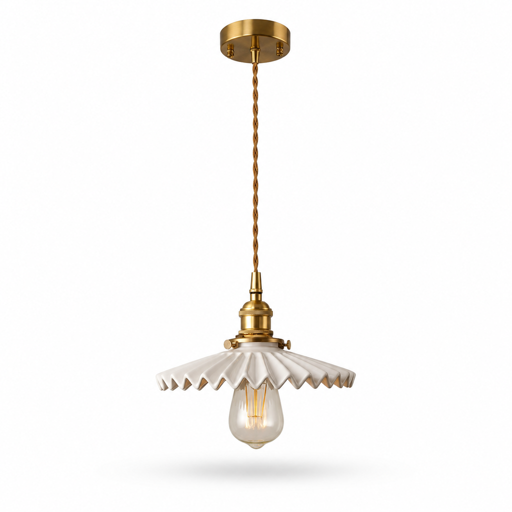 Ceramiczna Lampa Wisząca z Plisowanym Kloszem
