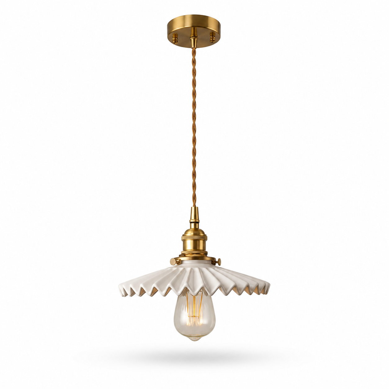 Ceramiczna Lampa Wisząca z Plisowanym Kloszem