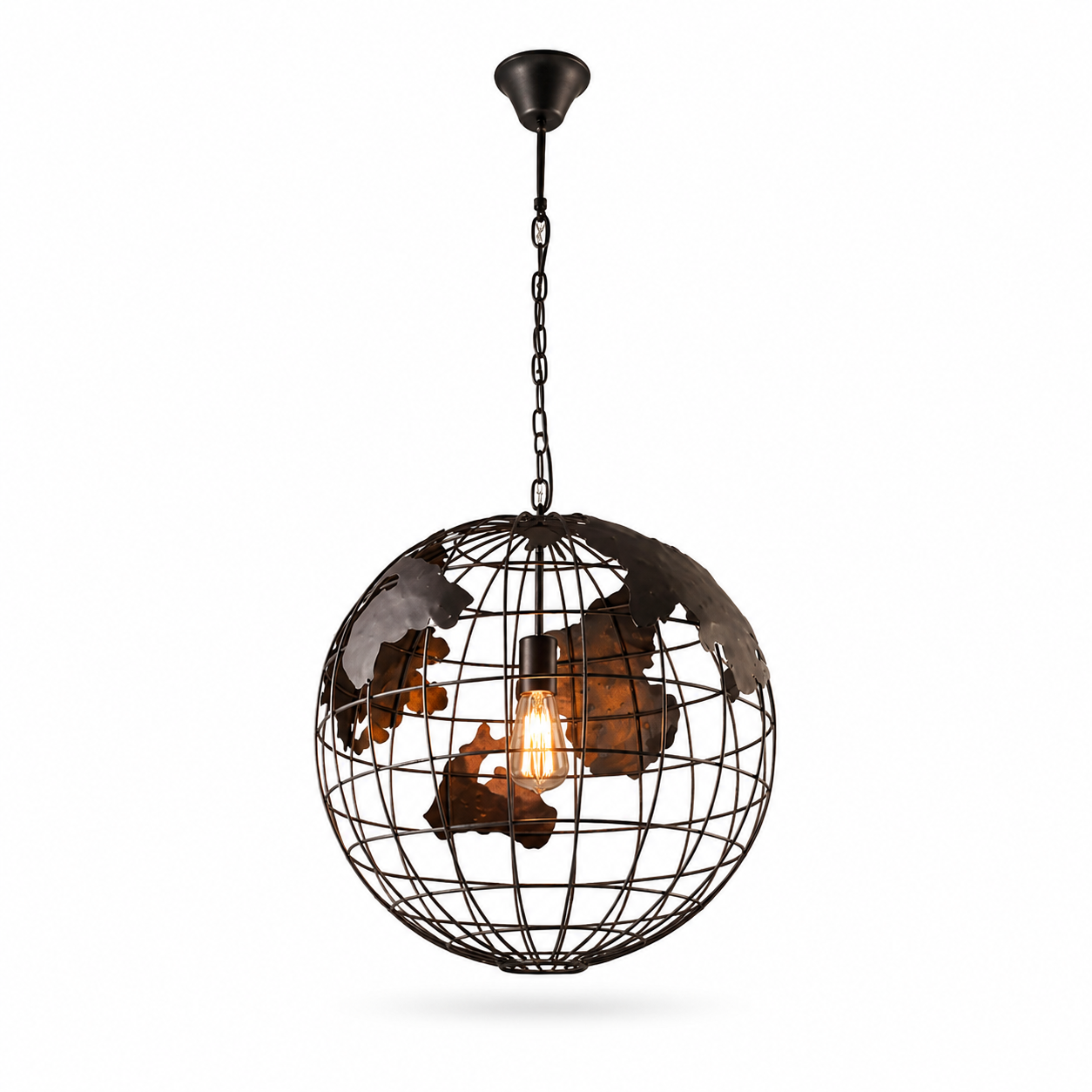 Metalowa Lampa Wisząca z Motywem Mapy Świata