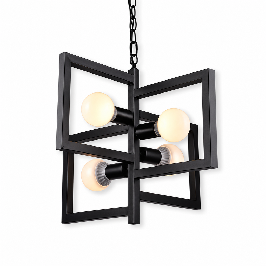 Czarna Lampa Wisząca 4-Punktowa Industrialna